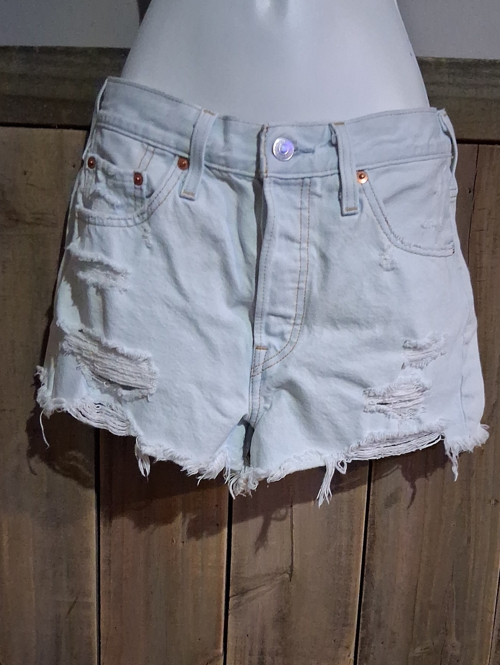 Levi's Pale Blue Ripped Denim Cutoff Shorts